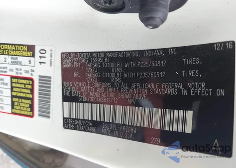 2017 Toyota Sienna Le 8 Passenger from USA, damaged, VIN 5TDKZ3DC4HS813712